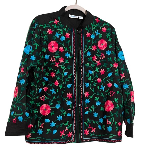Vintage beautiful embroidered thin button up jacket size M - Picture 1 of 4
